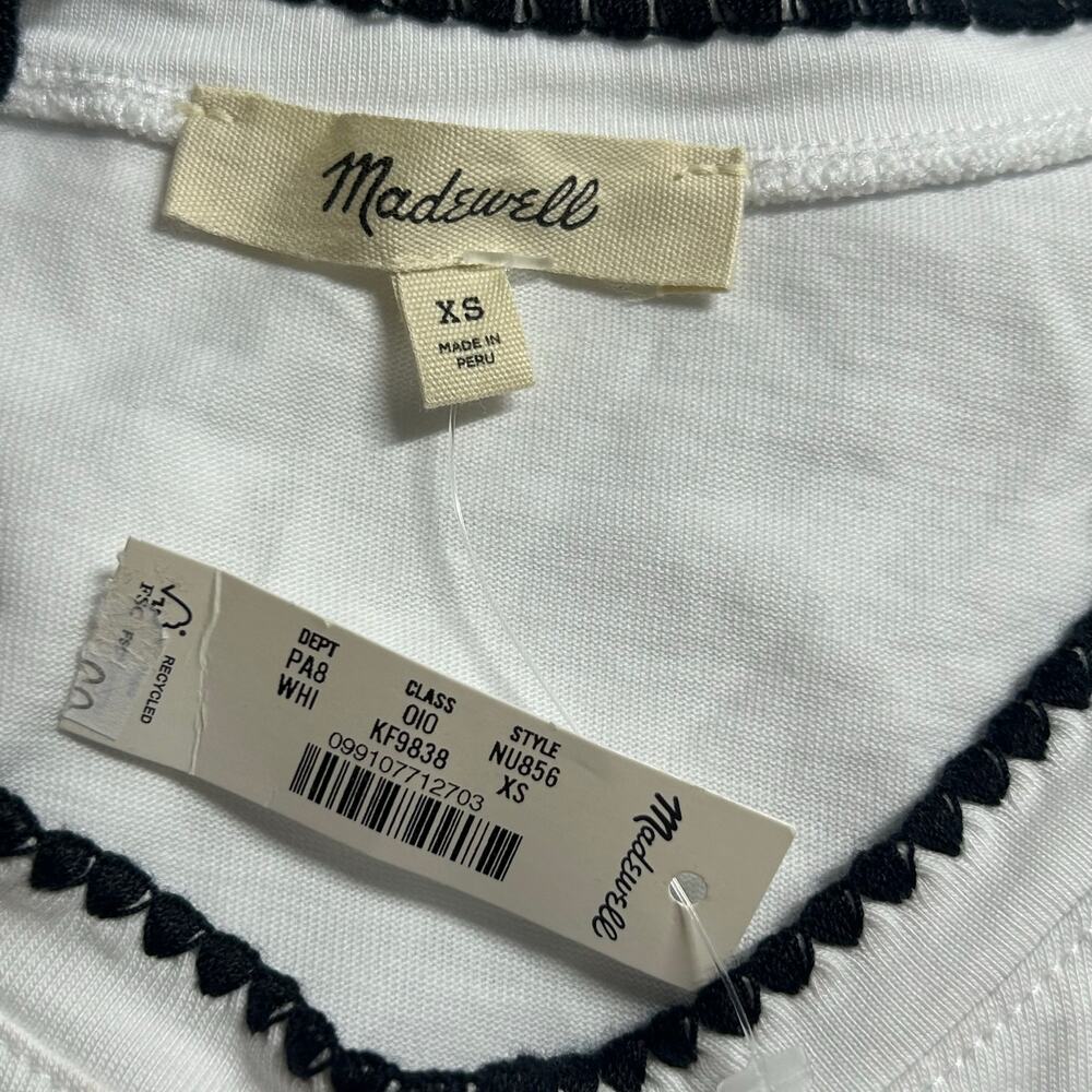 Madewell Women's Side Cinch Crewneck Stitching Detail White Tee Top XS New - Picture 8 of 9